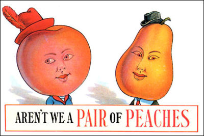 QP913 Peach & Pear people FRUITS COMIC